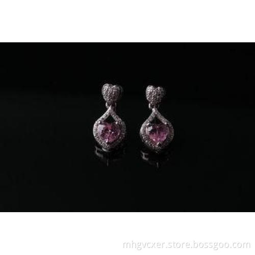 Pink heart 925 sterling silver earrings with AAA CZ in micr